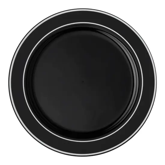 Black with Silver Edge Rim Plastic Appetizer/Salad Plates - 7.5" (120 Plates) {2}