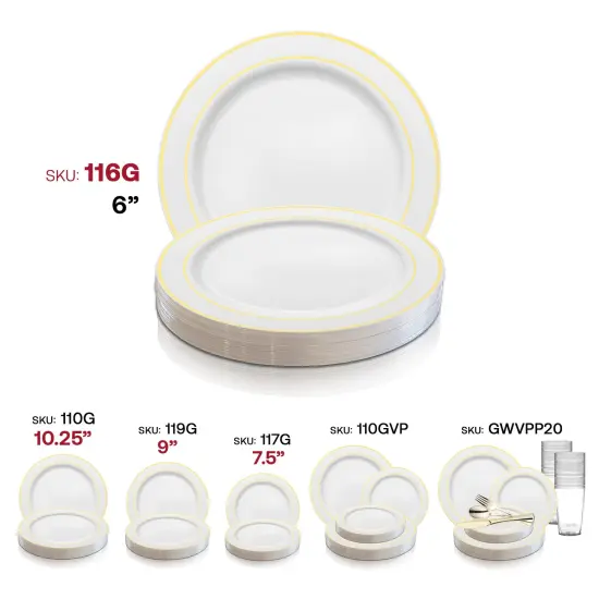 White with Gold Edge Rim Plastic Pastry Plates - 6" (120 Plates) {6}