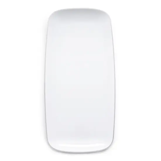 White with Silver Rim Flat Raised Edge Rectangular Disposable Plastic Plates - 10.6" x 5" (120 Plates) {1}