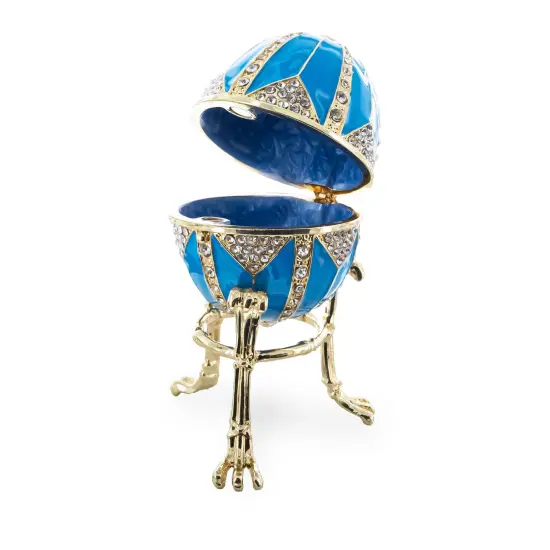 Crystal Rhombus on Blue Enamel Royal Inspired Metal Easter Egg 3.15 Inches {4}