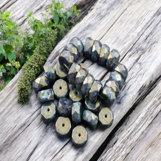 *15* 4x6mm Gold Lustered Persian Turquoise Fire Polished Rondelle Heishi Beads {1}