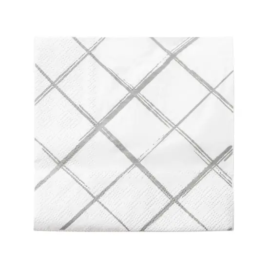 Durable White with Silver Diamond Paper Beverage/Cocktail Napkins (600 Napkins) {1}
