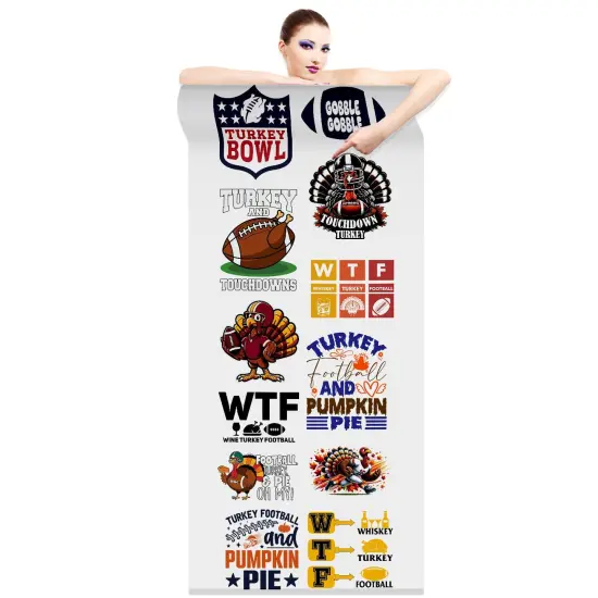 Thanksgiving Turkey and Football - DTF Transfer 22x60 Direct-to-Film Gang Sheets Iron On Transfers - 12 Adult Prints {2}