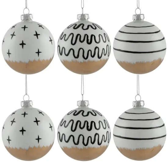 Northlight Abstract Glass Ball Christmas Ornaments - 3" (80mm) - White and Black - 6ct {3}