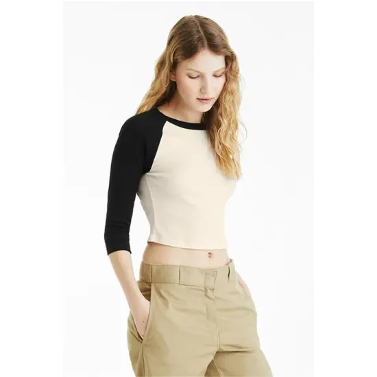 Bella + Canvas&reg; Ladies Micro Ribbed Three Quarter Raglan Baby T Shirt WHITE/ TR ROYAL {4}