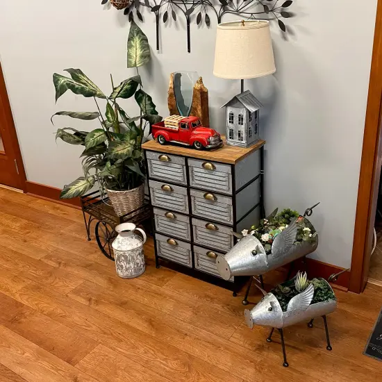 Set of 2 Flying Pig Planters - Distressed Galvanized Gray Metal - Rustic Farmhouse Garden Decor - Whimsical Planters for Indoor or Outdoor Use - Decorative and Functional Sculptures {6}