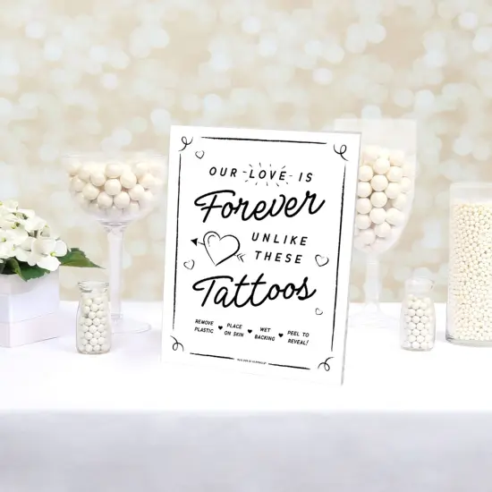 Big Dot of Happiness Our Love is Forever Unlike These Tattoos Sign - Printed on Sturdy Plastic Material - 10.5 x 13.75 in - Sign with Stand - 1 Piece {4}
