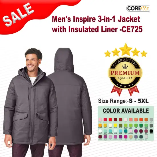 CORE365&reg; Men's Inspire 3-in-1 Jacket with Insulated Liner CARBON/BLACK {2}