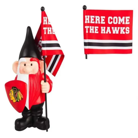 Chicago Blackhawks Gnome with Flag Here Come The Hawks {1}