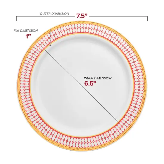White with Red and Gold Chord Rim Plastic Dinnerware Value Set (120 Guests) {4}