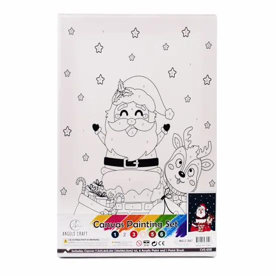 Angels Craft Paint by Number Canvas Set - Santa's Secret Entrance | Includes: 1 Pre-printed Canvas, 6 Acrylic Paint pots, 1 Artist Brush {1}