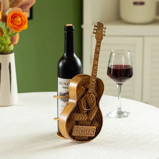 Vintiquewise Decorative Metal Guitar Shape Wine Bottle and Cork Holder &ndash; A Unique Home Decor Piece and Countertop Accessory for Kitchens, Bars, and Dining Rooms, Great Collection for Wine Lovers {3}