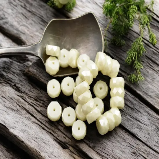 *15* 4x6mm Opaque Ivory Luster Fire Polished Rondelle Heishi Beads {1}