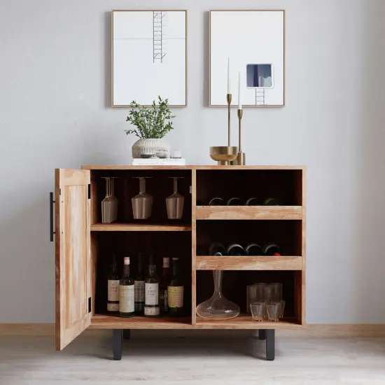 Merrick Lane Aloise Bar and Sideboard with Storage Cabinet, Hanging Stemware Holders and Bottle Storage Gray {9}