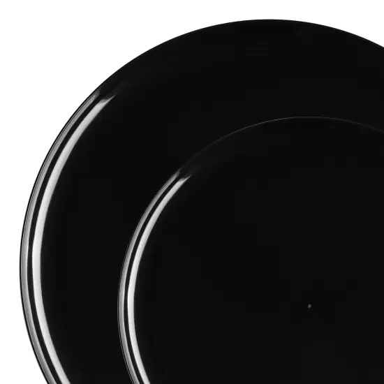 Black Flat Round Disposable Plastic Dinnerware Value Set (120 Guests) {1}