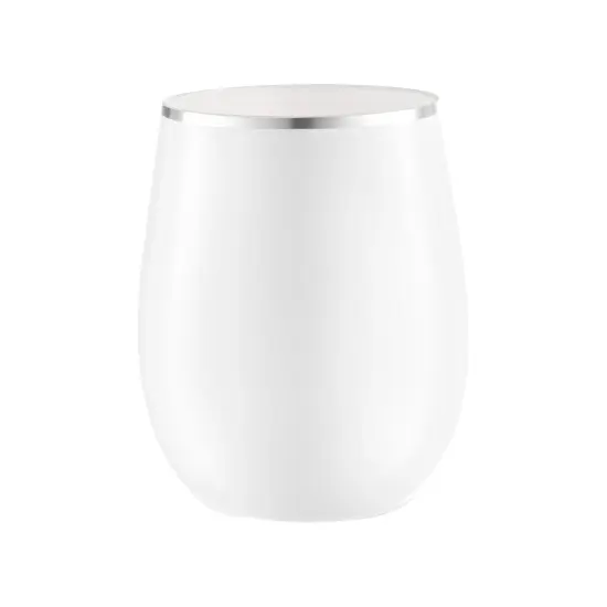 White with Silver Elegant Stemless Plastic Wine Glasses - 12 oz. (64 Glasses) {1}