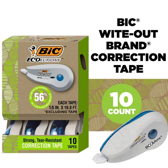 BIC Ecolutions Wite-Out Brand Correction Tape, 19.8 Feet, 10-Count Pack, Correction Tape Made from 56% Recycled Plastic Excluding Tape {2}