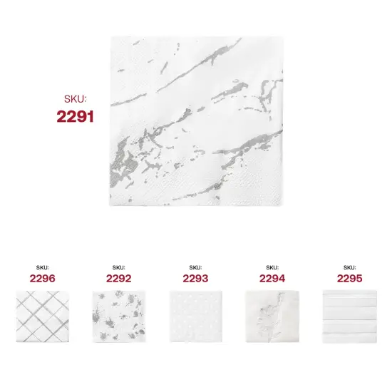 Durable White with Silver Marble Paper Beverage/Cocktail Napkins (600 Napkins) {6}