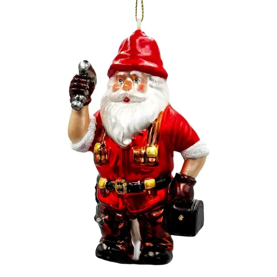 Handyman Santa Glass Ornament, Skilled Builder, Tradesman and Repairman Gift {1}