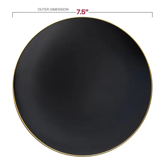 Black with Gold Rim Organic Round Disposable Plastic Appetizer/Salad Plates - 7.5" (120 Plates) {3}