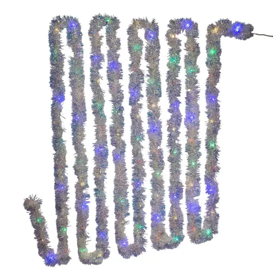Kurt Adler 32.8-Foot Battery-Operated Iridescent Tinsel Garland with 100 Multi-Colored Lights {3}