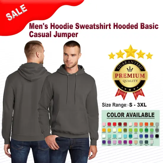 Men's Long Sleeve Hoodie Sweatshirt Hooded Casual Jumper Black {2}