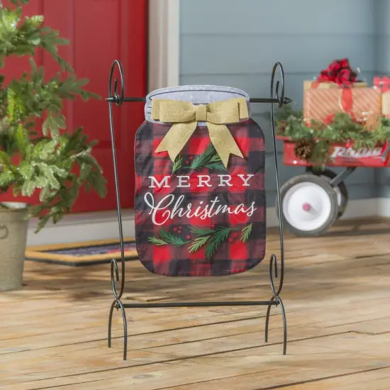 Merry Christmas Plaid Mason Jar Garden Flag 2 Sided {2}