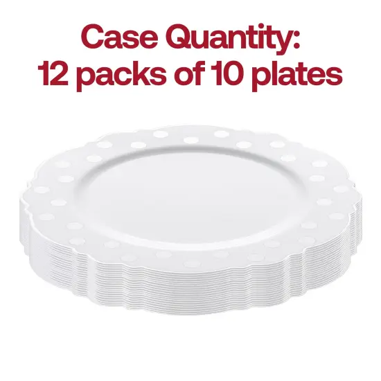 White with Silver Dots Round Blossom Disposable Plastic Dinner Plates - 10.25" (120 Plates) {4}