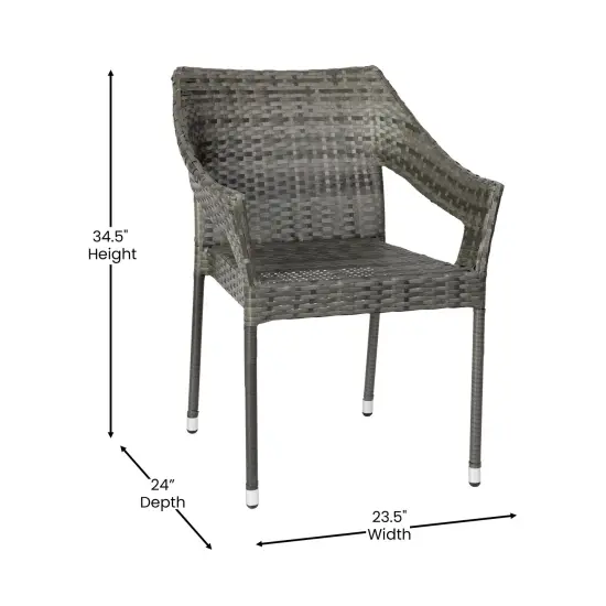 Merrick Lane Eldon Weather Resistant Indoor/Outdoor Stacking Patio Dining Chair with Steel Frame and PE Rattan Gray {5}