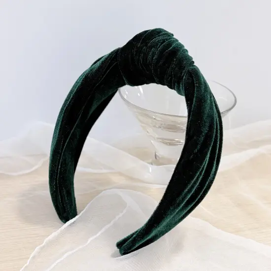 Wrapables Wide Knotted Velvet Headbands, Top Knot Velvet Headbands for Women and Girls, Dark Green {6}
