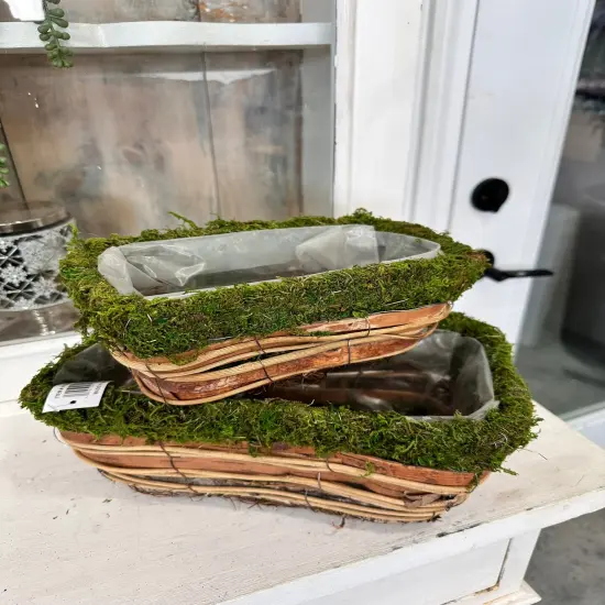 Rustic Bark and Moss Planter Set - Decorative Rectangular Pots for Flowers, Succulents, or Centerpieces - Spring Planter Box (KC2098) {3}