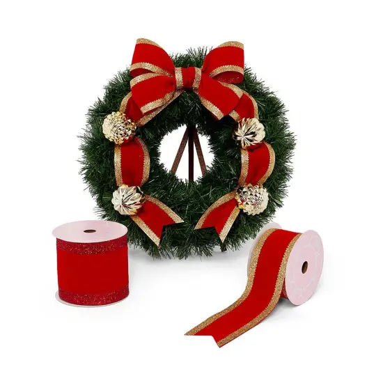 Velour Wired Ribbon with Glitter Trim 4" x 10 yd {1}