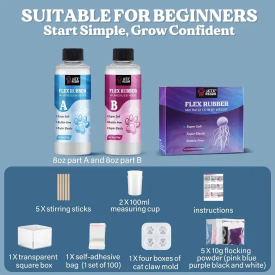 LET'S RESIN Liquid Silicone for Squishy Maker, Super Soft Silicone Rubber Making Kits 1:1 AB Ratio Mix for Taba Squishy, Molding Cat's Paw, DIY Decompression Gift {2}