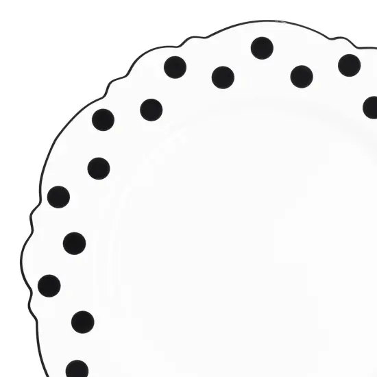 White with Black Dots Round Blossom Disposable Plastic Dinner Plates - 10.25" (120 Plates) {1}