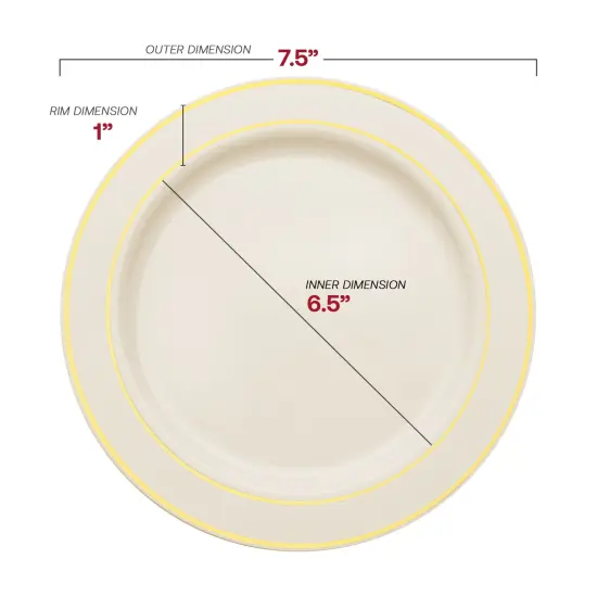 Ivory with Gold Edge Rim Plastic Plates Dinnerware Value Set (120 Guests) {4}