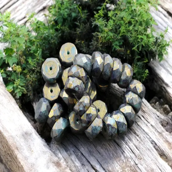 *15* 4x6mm Gold Lustered Persian Turquoise Fire Polished Rondelle Heishi Beads {4}