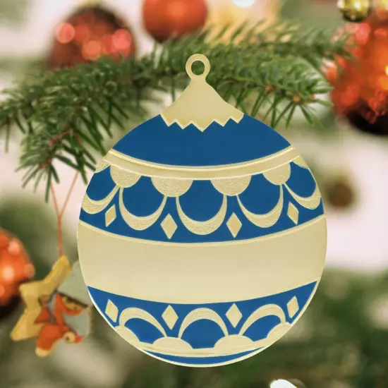 Gloria Duchin Blue Enamel Ball Gold Metal Christmas Ornament {2}