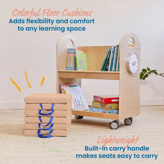 Square Floor Cushions with Handles, Classroom Flexible Seating, 6-Piece Sand {3}