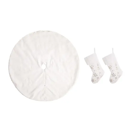 White Plush with Snowflake Christmas Stockings & a tree skirt 2Stockings&treeskirt {5}