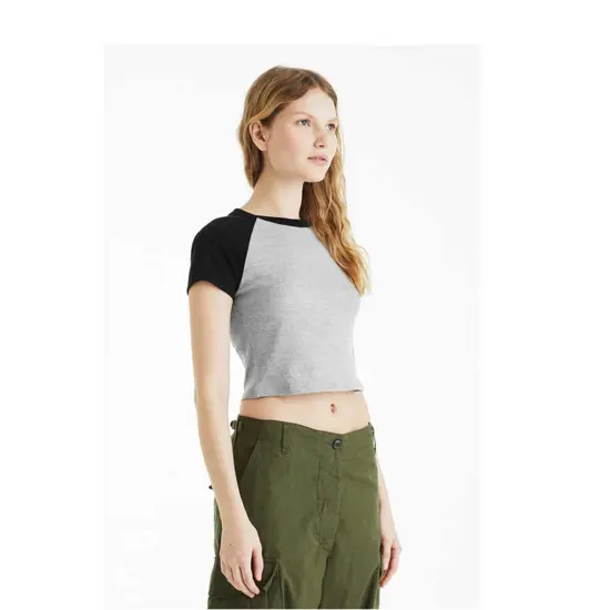 Bella + Canvas&reg; Ladies Micro Ribbed Raglan Baby T Shirt ATH HTHR/ BLACK {4}