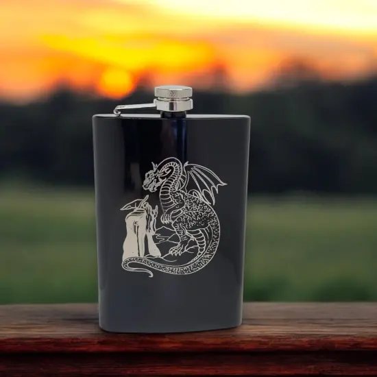 8oz Wizard and Dragon BLACK flask {3}