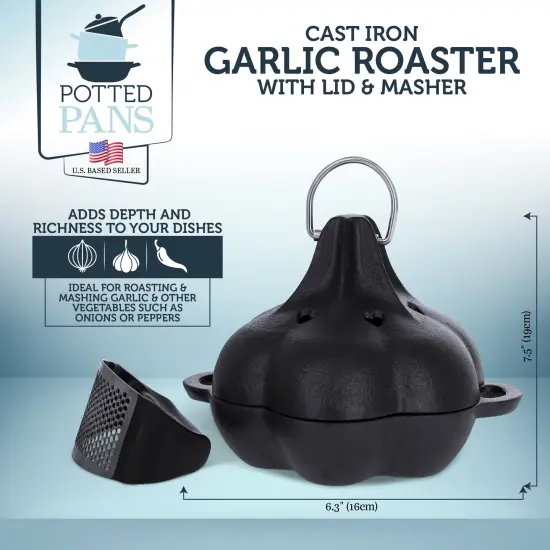 Potted Pans Garlic Roster, Pre-Seasoned Cast Iron Garlic Roaster and Garlic Press {3}