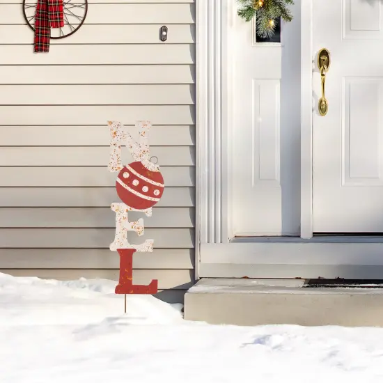 Set of 2 Metal JOY & NOEL Ornament Yard Stake or Wall Decor 2PCS "Green & Red" {10}