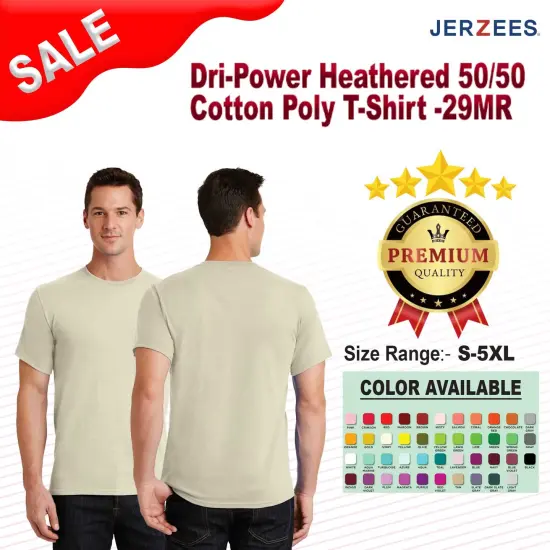 JERZEES&reg; Dri Power Heathered 50/50 Cotton Polyester Crewneck Short Sleeve T-Shirt Deep Purple {2}