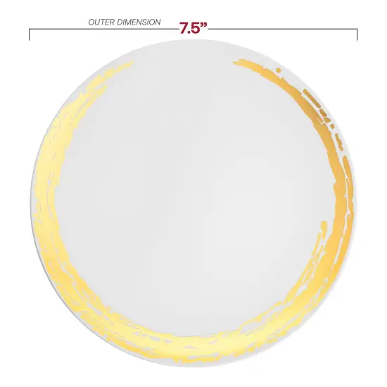 White with Gold Moonlight Round Disposable Plastic Appetizer/Salad Plates - 7.5" (120 Plates) {3}