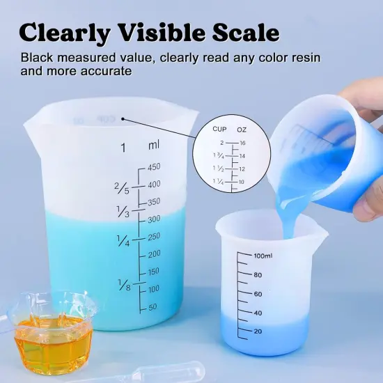 LET'S RESIN Silicone Measuring Cups, 450ml Accurate 2 Scales & 100ml Durable Measuring Cups, Epoxy Mixing Cup, Silicone Stirring Sticks, Easy to Clean, for Resin Crafts, Glitter Tumbler {5}