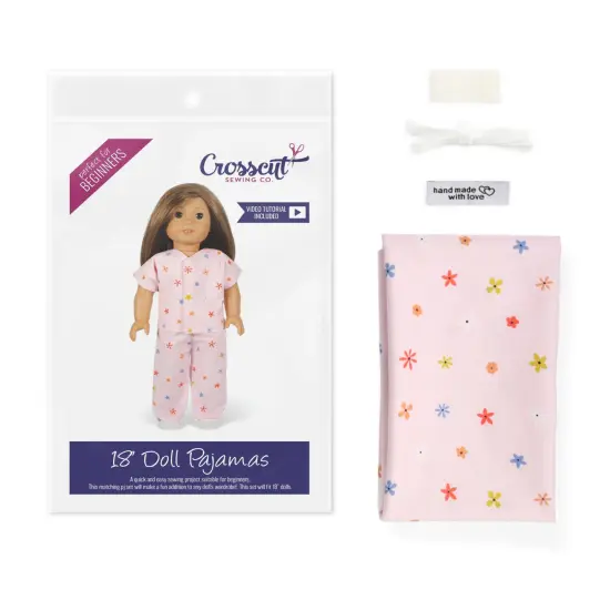 Crosscut Sewing Co.&reg; Doll Pajama Sewing Project Kit - Beginner Friendly DIY Sewing Kit Pink floral {1}