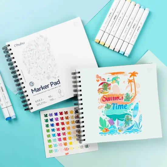 Ohuhu Double Sided Marker Pads Art Sketchbook Bleedproof - 8.3x8.3 Square Paper Size - 90LB/150GSM Smooth Drawing Paper - 60 Sheets/120 Pages, Spiral Bound Sketching Book for Alcohol Markers Christmas {2}