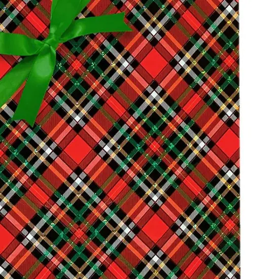 Plaid Christmas Wrapping Paper Red / Gold Holographic Plaid 30 '' &times; 833 ' Red Gold Hc P {3}