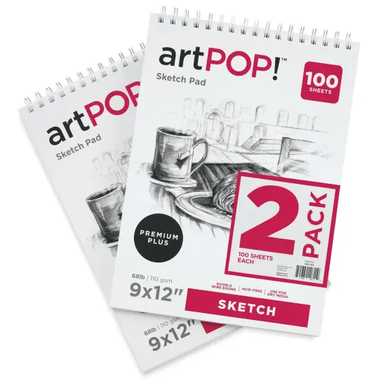 artPOP! Sketch Pads, 2-Pack, 9" x 12", 100 Sheets Each, 68 lb (110 gsm), Acid Free Paper for Dry Media, Top Wirebound Sketchpad for Drawing with Ink, Colored Pencil, Graphite, Charcoal, Pastels {2}